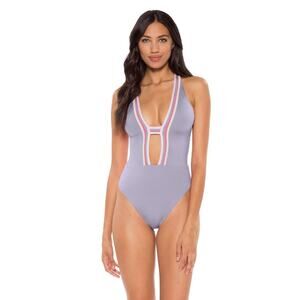 Soluna Women Sun Beam Plunge One Piece Swimsuit Dove Size L